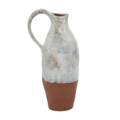 Novogratz Ceramic Handmade White Decorative Vase With Terracotta Accents In Brown