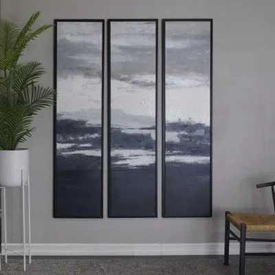Novogratz Coastal Polystone Landscape Framed Wall Art In Dark Blue,gray