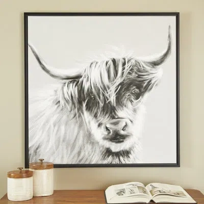 Novogratz Cole And Grey Canvas Shaded Bull Framed Wall Art With Black Frame In Black;white