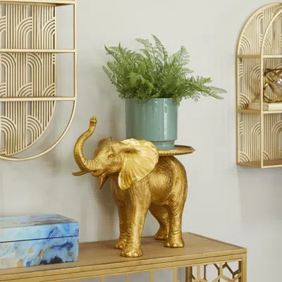 Novogratz Cole And Grey Eclectic Resin Tray Elephant Sculpture In Gold
