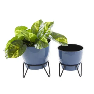 Novogratz Cole And Grey Modern Iron Planter Set Of 2 In Blue