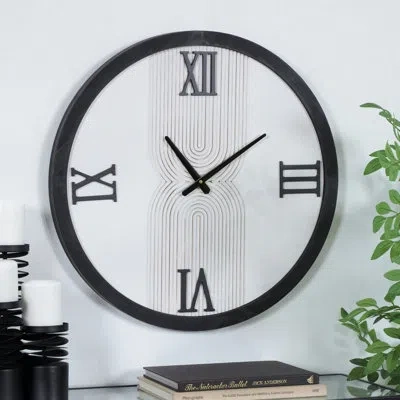 Novogratz Cole And Grey Wood Art Deco Inspired Line Art Geometric Wall Clock With Black Accents In White