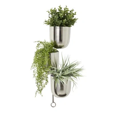 Novogratz Contemporary Indoor/outdoor Metallic Gold Metal Hanging Wall Planter Rack, 12” X 25” In Silver