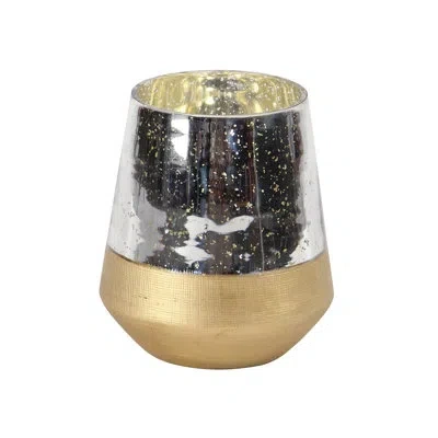 Novogratz Glass Decorative Indoor Outdoor Gold Candle Lantern With Faux Mercury Glass Finish In Silver;gold