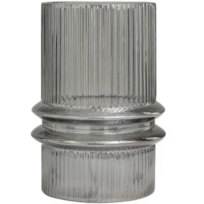 Novogratz Glass Wide Ribbed Decorative Gray Candle Holder With Fluted Center