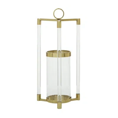 Novogratz Gold Stainless Steel Contemporary Lantern, 23 X 11 X 11
