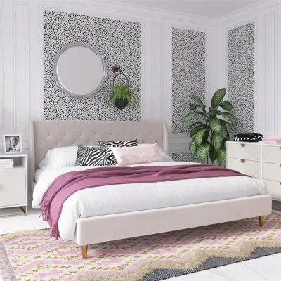 Novogratz Her Majesty Velvet King Platform Bed In Ivory