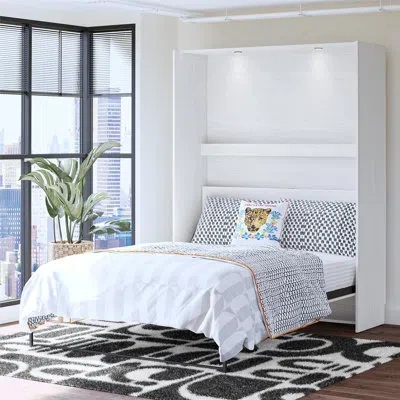 Novogratz Holly Hills Murphy Bed With Gallery Shelf & Touch Sensor Led Lighting In White Pine