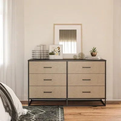 Novogratz Kelly Faux Rattan 6 Drawer 53.62" W Dresser In Black;brown