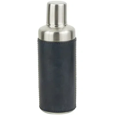 Novogratz Leather Handmade Cocktail Shaker With Silver Top In Dark Blue