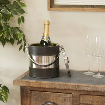 Novogratz Leather Handmade Ice Bucket With Lid In Gray