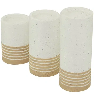 Novogratz Metal Striped Pillar Decorative Candle Holder Set In White,yellow