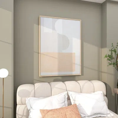 Novogratz Minimalist Mid Century Modern Abstract - Floater Frame Painting On Canvas In Gray;cream