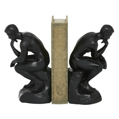 Novogratz Polystone The Thinker People Decorative Black Bookends Set