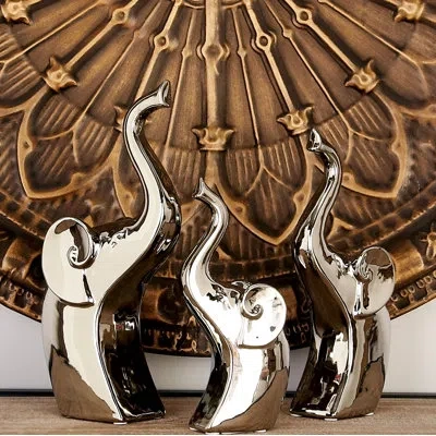 Novogratz Porcelain Ceramic Elephant Decorative Silver Sculpture Set
