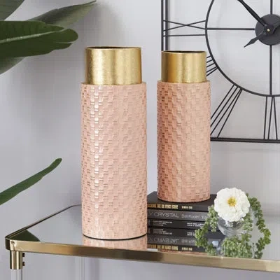 Novogratz Set Of 2 Bronze Metal Contemporary Vase, 18", 15" In Pink