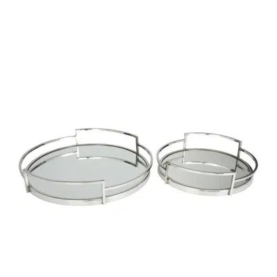 Novogratz Stainless Steel Metal Mirrored Decor Tray Set In Silver