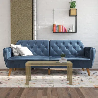 Novogratz Tallulah Memory Foam Futon In Blue Velvet