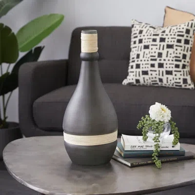 Novogratz The  Glass Handmade Decorative Vase With Rattan Detail In Gray