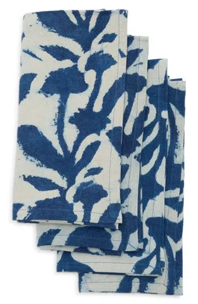 Now Designs Block Print Flourish Set Of 4 Napkins In Blue Multi