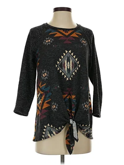 Pre-owned Now N Forever 3/4 Sleeve Top Black Crew Neck Tops