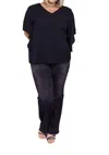 Now N Forever Around The World Draped Sleeve Blouse In Black In Blue