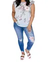 Now N Forever Floral Wild Side Lounge Top In Sage In Multi