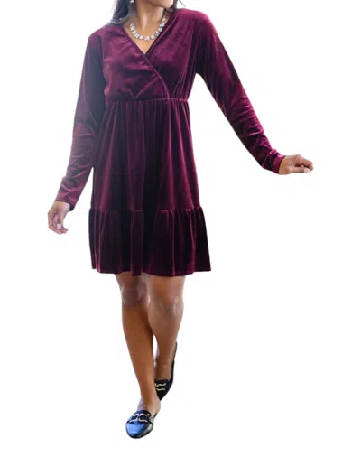 Now N Forever Jentsyn Velvet V-neck Dress In Wine In Pink