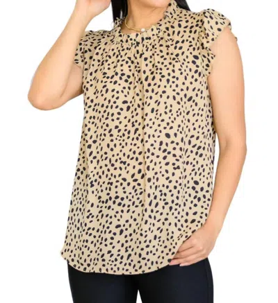 Now N Forever Kristen High Neck Flowy Dotted Blouse In Taupe In Grey