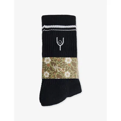 Now You Live Mens Black Logo-embroidered Pack-of-three Cotton Socks