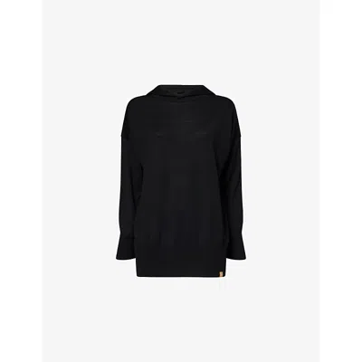 Now You Live Womens Black Beeby Knitted Merino-wool Hoody