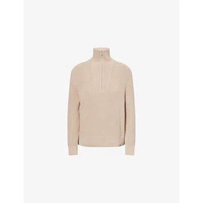 Now You Live Womens Welland Quarter-zip Cotton Jumper Linen In Pink