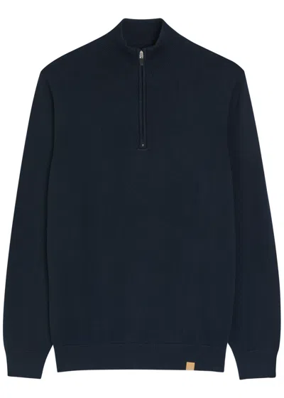 Now You Live Woodhouse Half-zip Cotton Jumper In Blue