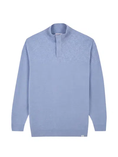 Nowadays Button-fastening High-neck Sweater In Blue