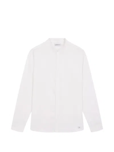 Nowadays Grandad-collar Linen Shirt In White