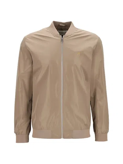 Nowadays Logo-embroidered Zip-up Bomber Jacket In Brown