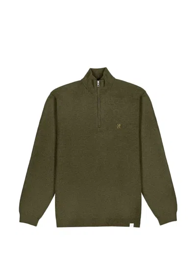 Nowadays Quarter-zip Knitted Sweater In Grün