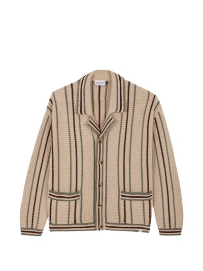 Nowadays Vertical-stripe Notched-collar Cardigan In Multi