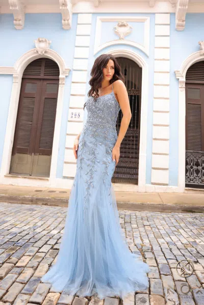Nox Anabel A1376 Beaded Long Prom Mermaid Gown In Blue