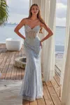 Nox Anabel A1586 Long Evening Gown Beaded Applique Formal Prom Dress In Blue