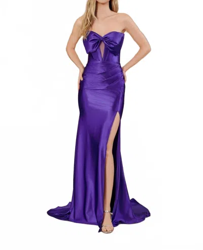 Nox Anabel Bow Slit Gown In Purple