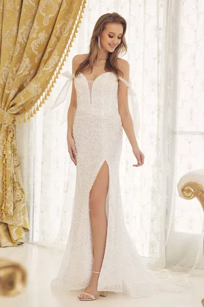 Nox Anabel C1095 Long Off Shoulder Sexy Prom Dress In White