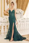 Nox Anabel C1100 Long Spaghetti Strap Sexy Prom Gown In Green