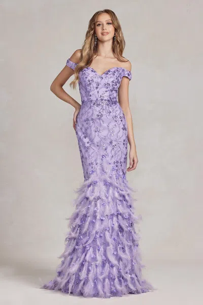 Nox Anabel C1106 Long Off Shoulder Fitted Prom Gown In Multi