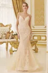 Nox Anabel C1108 Long Spaghetti Strap Mermaid Prom Gown In Gold