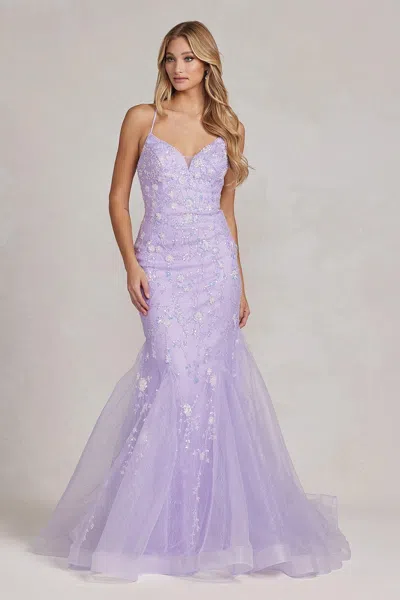 Nox Anabel C1117 Long Spaghetti Strap Prom Trumpet Gown In Multi