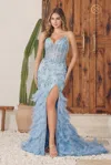 Nox Anabel C1119 Long Spaghetti Strap Sexy Prom Gown In Blue