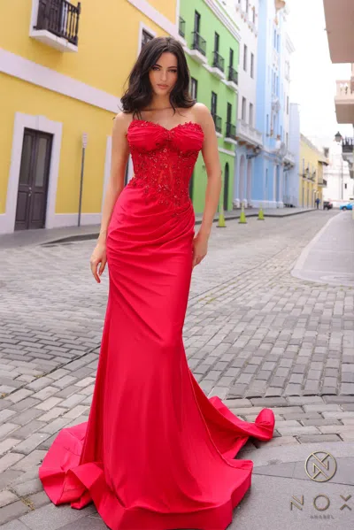 Nox Anabel C1345 Long Prom Fitted Formal Gown In Red