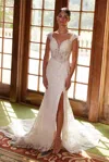 Nox Anabel C1600w Beaded Long Slit Lace Wedding Dress In White