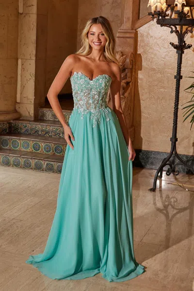 Nox Anabel C1617 Long Formal Intricate Flower Formal Prom Dress In Green